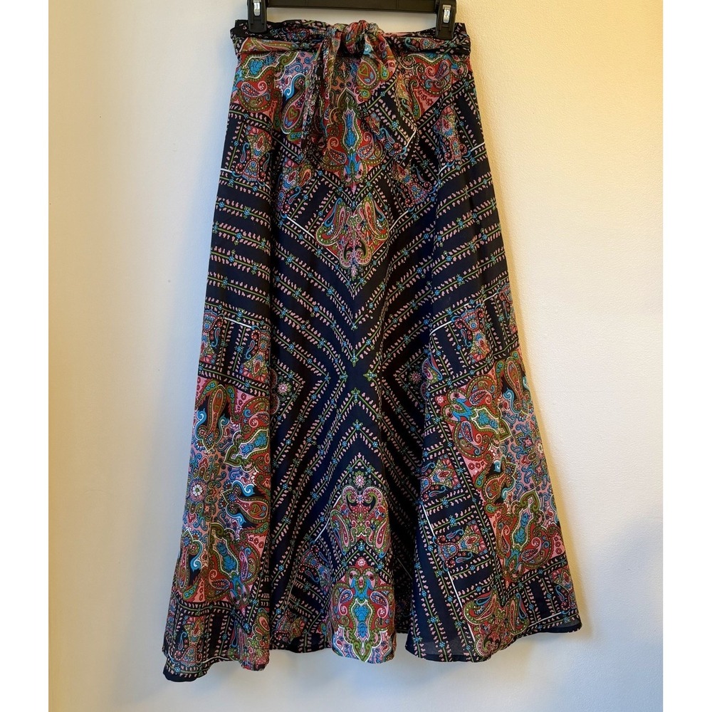 J Peterman Cotton Maxi Skirt XS 2 Multicolor Bohemian Hippie Festival Lined